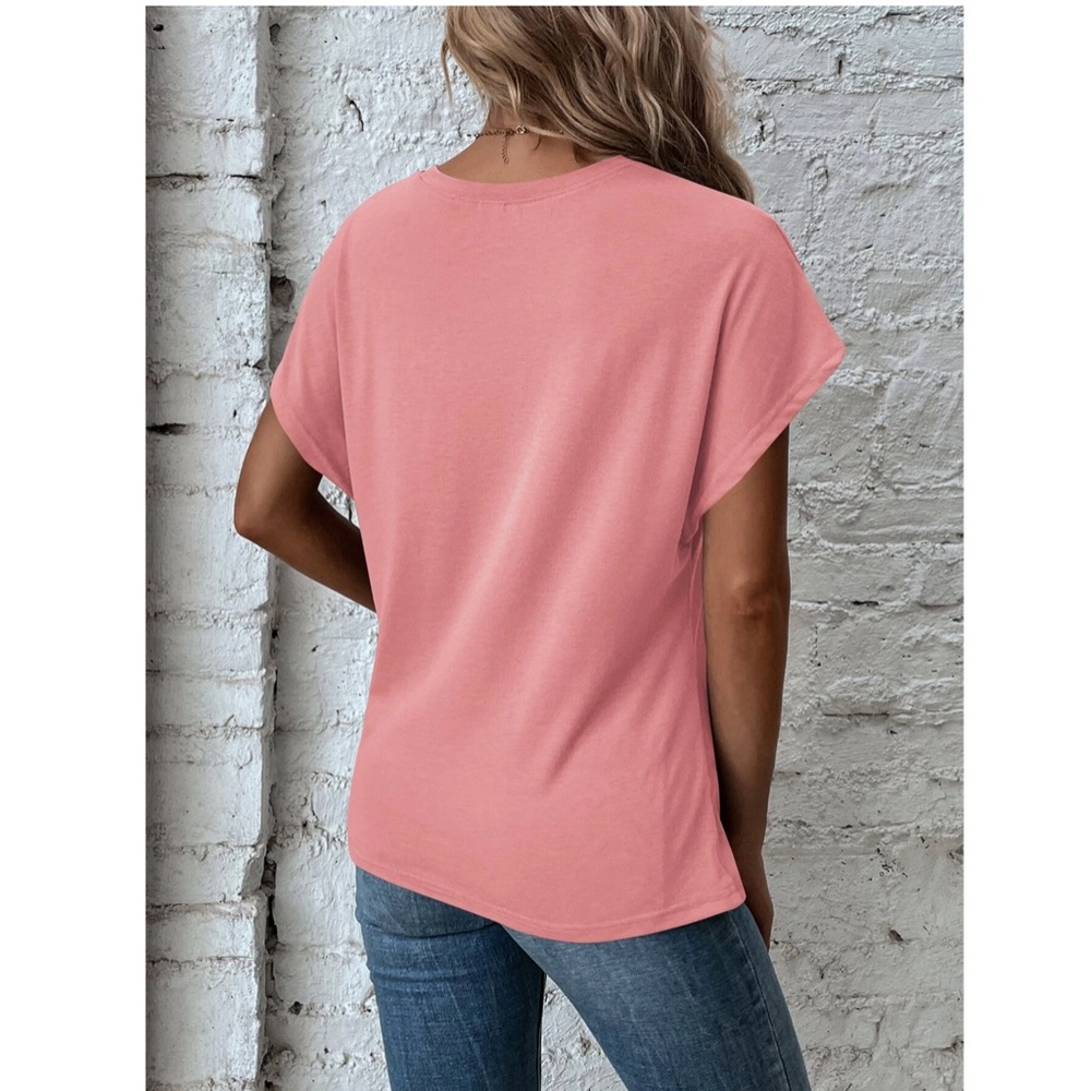 Twist Detail Pink Tee Shirt Short Sleeve Round Neck - Picture 4 of 12